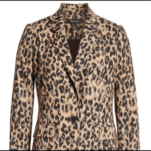 New Halogen Nordstrom Taupe Animal Print Leopard One Button Blazer XXS Petite - Picture 9 of 12